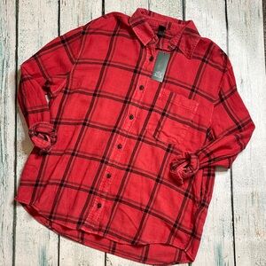 New With Tags Wild Fable Red Plaid Flannel Button Down Shirt Size Large